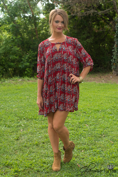 Lillian Floral Tunic/Dress - Burgundy