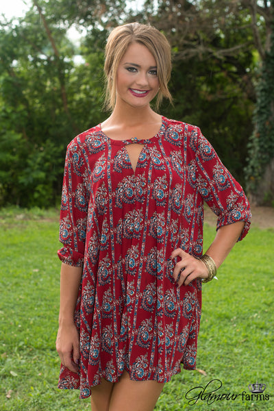 Lillian Floral Tunic/Dress - Burgundy
