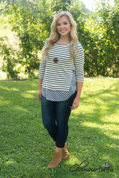 Long Grove Dot Top - Ivory/Blue