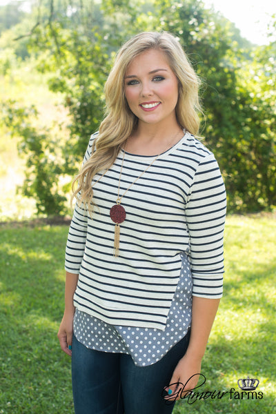 Long Grove Dot Top - Ivory/Blue