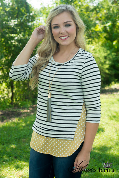 Long Grove Dot Top - Ivory/Mustard