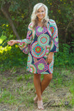 Curvy| Made You Look Dress - Navy/Multi