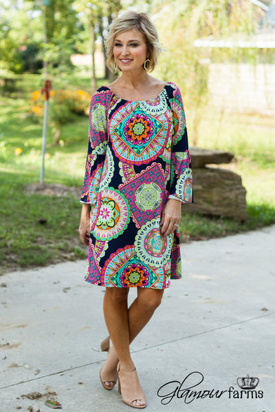Made You Look Dress - Navy/Multi