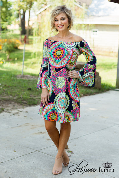 Made You Look Dress - Navy/Multi