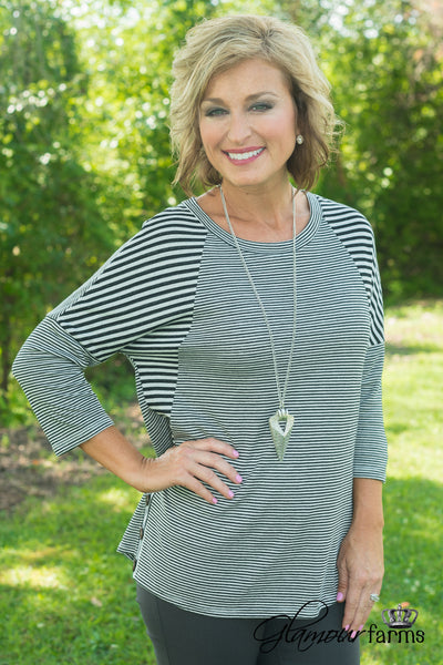 Mallory Button Top - Black Stripe