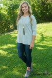 Mallory Button Top - Gray Stripe