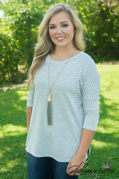 Mallory Button Top - Gray Stripe