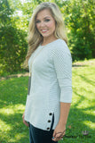 Mallory Button Top - Gray Stripe