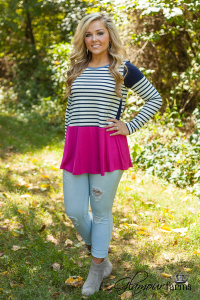 Matilda Striped Top - Navy