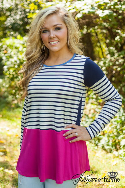 Matilda Striped Top - Navy