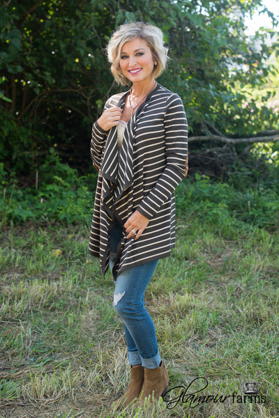 Mattie Striped Cardigan - Olive