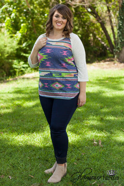 Curvy| Mesa Sky Top - Ivory/Multi