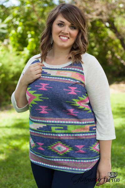 Curvy| Mesa Sky Top - Ivory/Multi