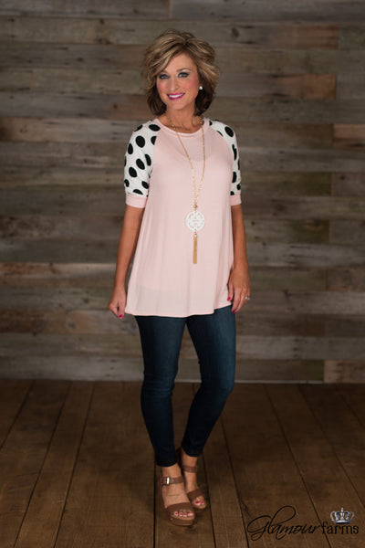 * 1 LEFT - SMALL* Miranda Dot Top - Light Pink