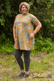 Curvy| Mixie Cold Shoulder Tunic/Dress - Mustard/Multi
