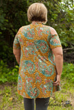 Curvy| Mixie Cold Shoulder Tunic/Dress - Mustard/Multi