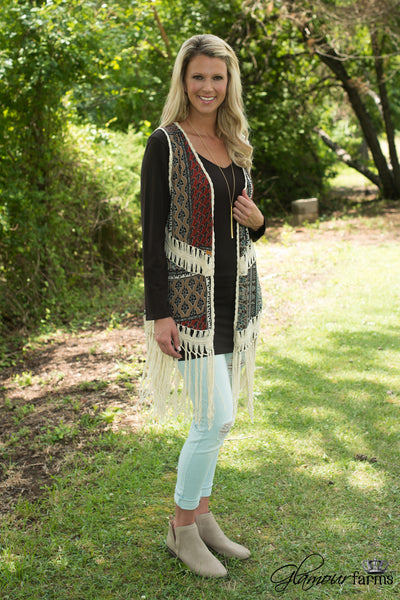 Montgomery Fringe Vest - Mocha/Multi