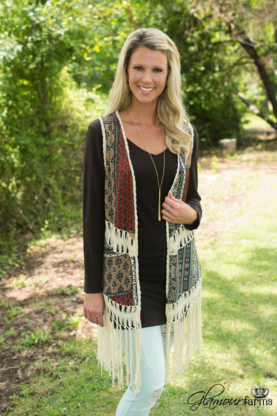 Montgomery Fringe Vest - Mocha/Multi