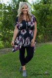 Curvy| Night Blooms Floral Tunic - Black