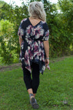 Curvy| Night Blooms Floral Tunic - Black