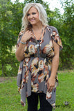 Curvy| Night Blooms Floral Tunic - Gray