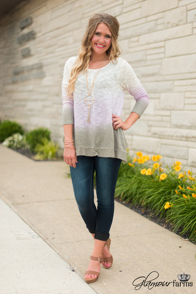 *1 LEFT - LARGE* Ombre Sunset Top - Ivory/Mauve