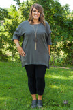Curvy| On The Edge Fringe Tunic - Charcoal Gray