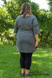 Curvy| On The Edge Fringe Tunic - Charcoal Gray