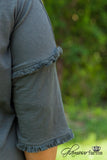 Curvy| On The Edge Fringe Tunic - Charcoal Gray