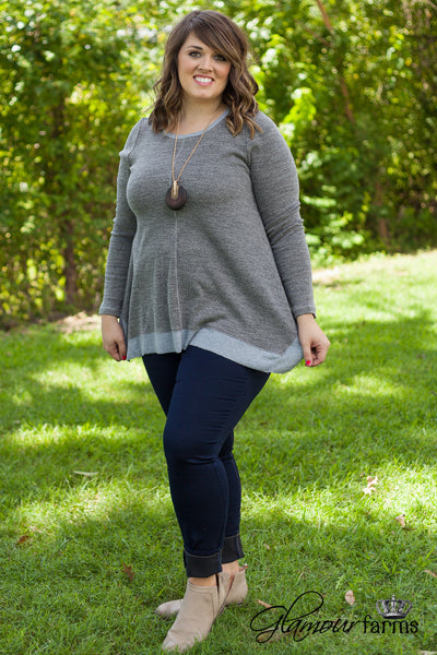 Curvy| Paducah Plaid Top/Tunic - Heather Gray