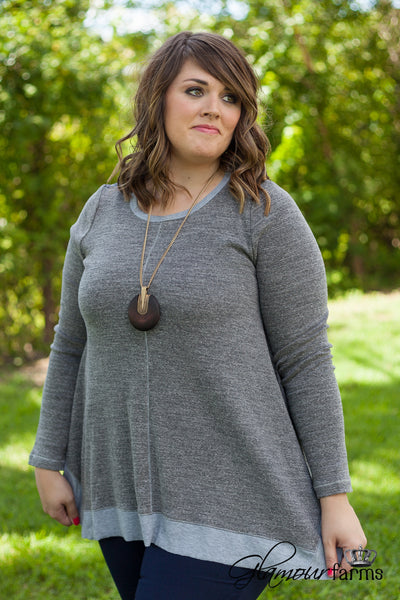 Curvy| Paducah Plaid Top/Tunic - Heather Gray