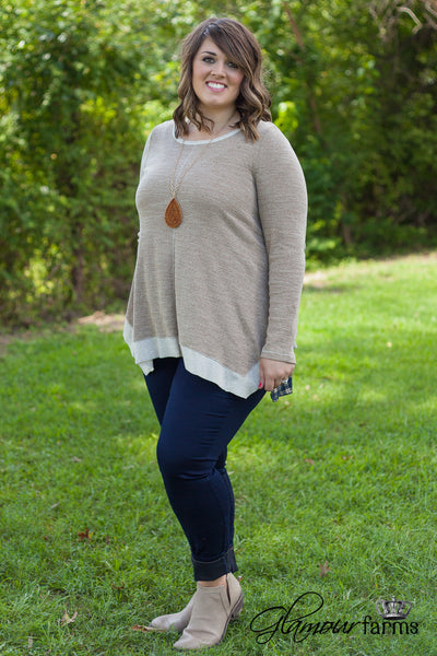 Curvy| Paducah Plaid Top/Tunic - Heather Taupe