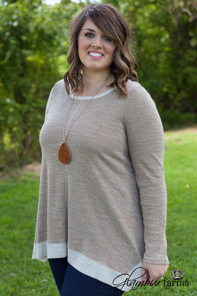 Curvy| Paducah Plaid Top/Tunic - Heather Taupe