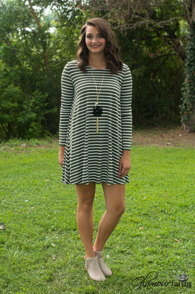 Palmetto Striped Tunic/Dress - Olive/Ivory