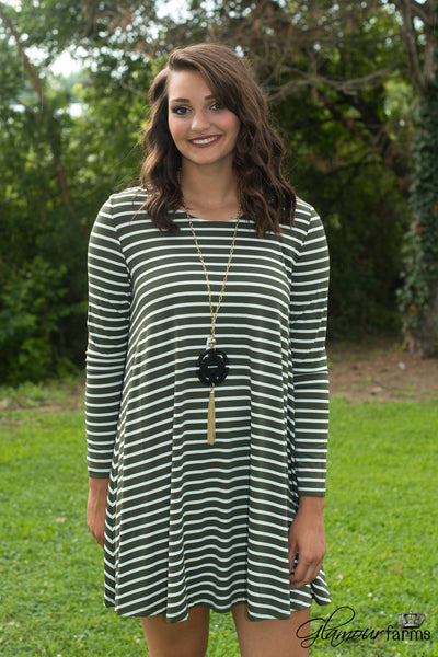 Palmetto Striped Tunic/Dress - Olive/Ivory