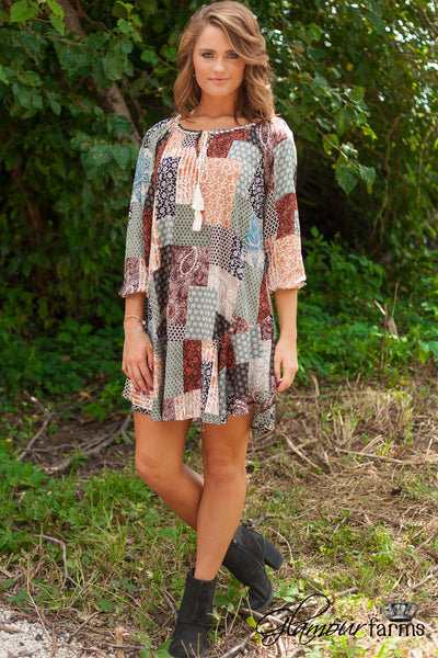Patchwork In Paisley Tunic/Dress - Taupe/Multi