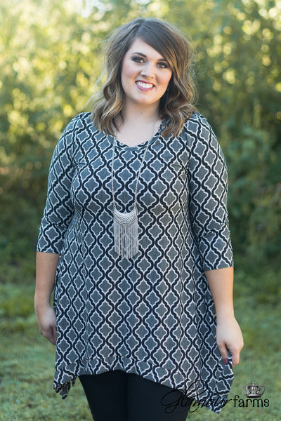 Curvy| Pretty Please Lattice Tunic - Dark Gray