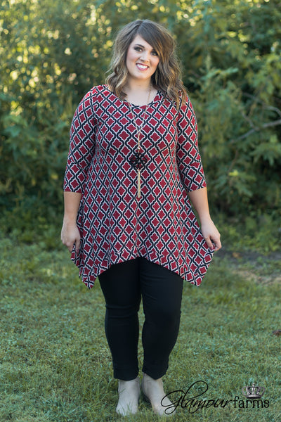 Curvy| Pretty Please Lattice Tunic - Dark Red