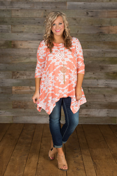 *1 LEFT - 1X* Curvy| Pretty Please Tunic - Coral/White