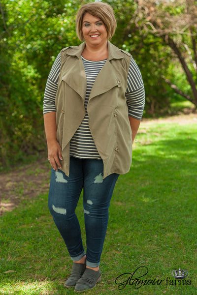 Curvy| Rivers Edge Trench Vest - Olive