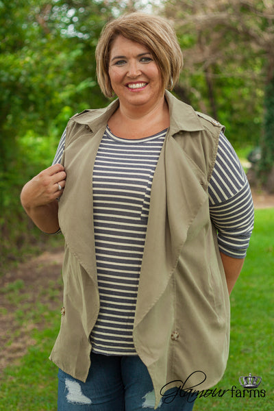 Curvy| Rivers Edge Trench Vest - Olive