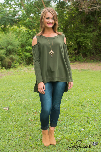 Rosemary Cold Shoulder Top - Olive