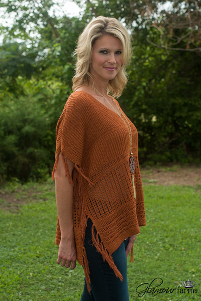 Rosewood Fringe Poncho - Rust