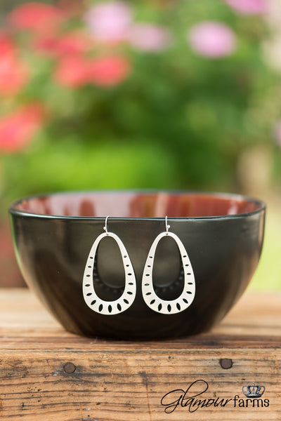 Satin and Lace Oval Hoop Earrings - Satin Silver