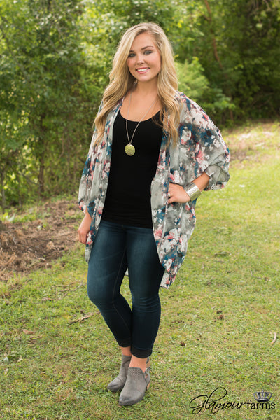Sea Of Floral Kimono - Gray/Multi