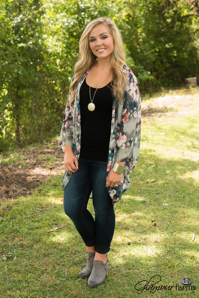 Sea Of Floral Kimono - Gray/Multi