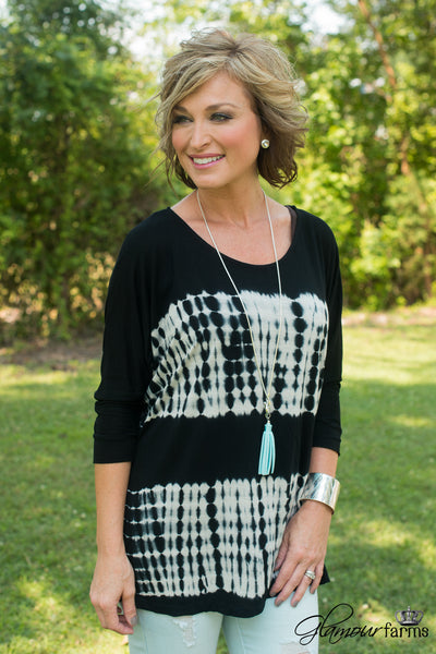 *1 LEFT - LARGE* Seaside At Night Tie-Dye Top - Black
