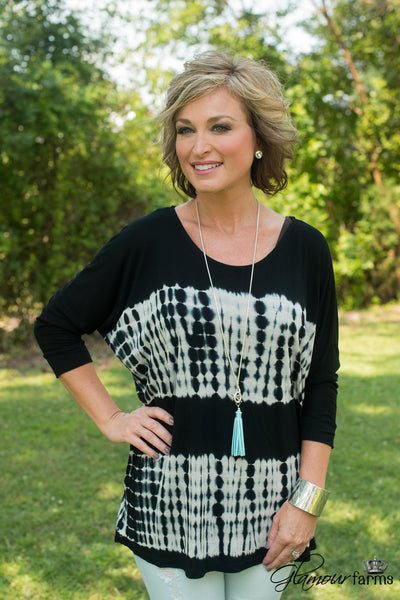 *1 LEFT - LARGE* Seaside At Night Tie-Dye Top - Black