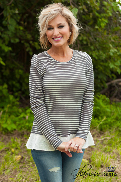 Selma Striped Top - Dark Gray