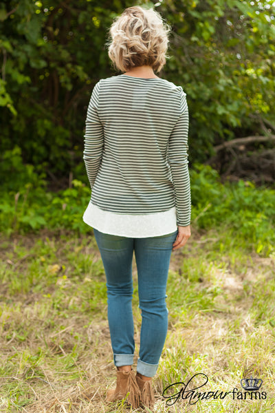 Selma Striped Top - Dark Gray